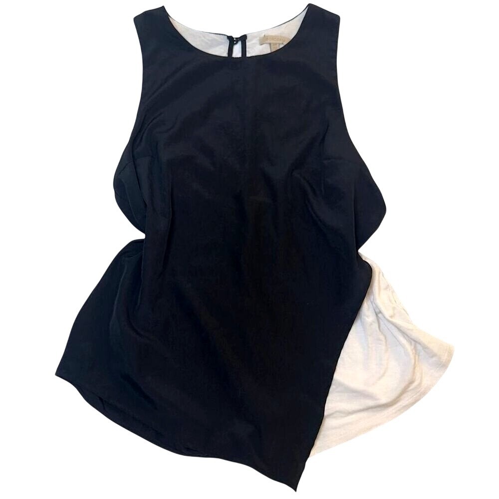 Y2k 2000s Bordeaux asymmetrical white and black tank